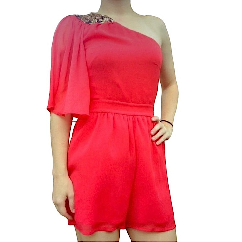 GIANNI BINI: NWT One-Shoulder Sequin Romper Size 4